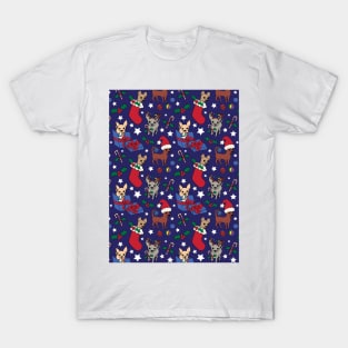 Christmas Chis! Christmas chihuahuas print in navy blue T-Shirt